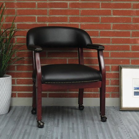 Officesource Lancaster Collection Guest Chair with Casters and Mahogany Frame 272VBK